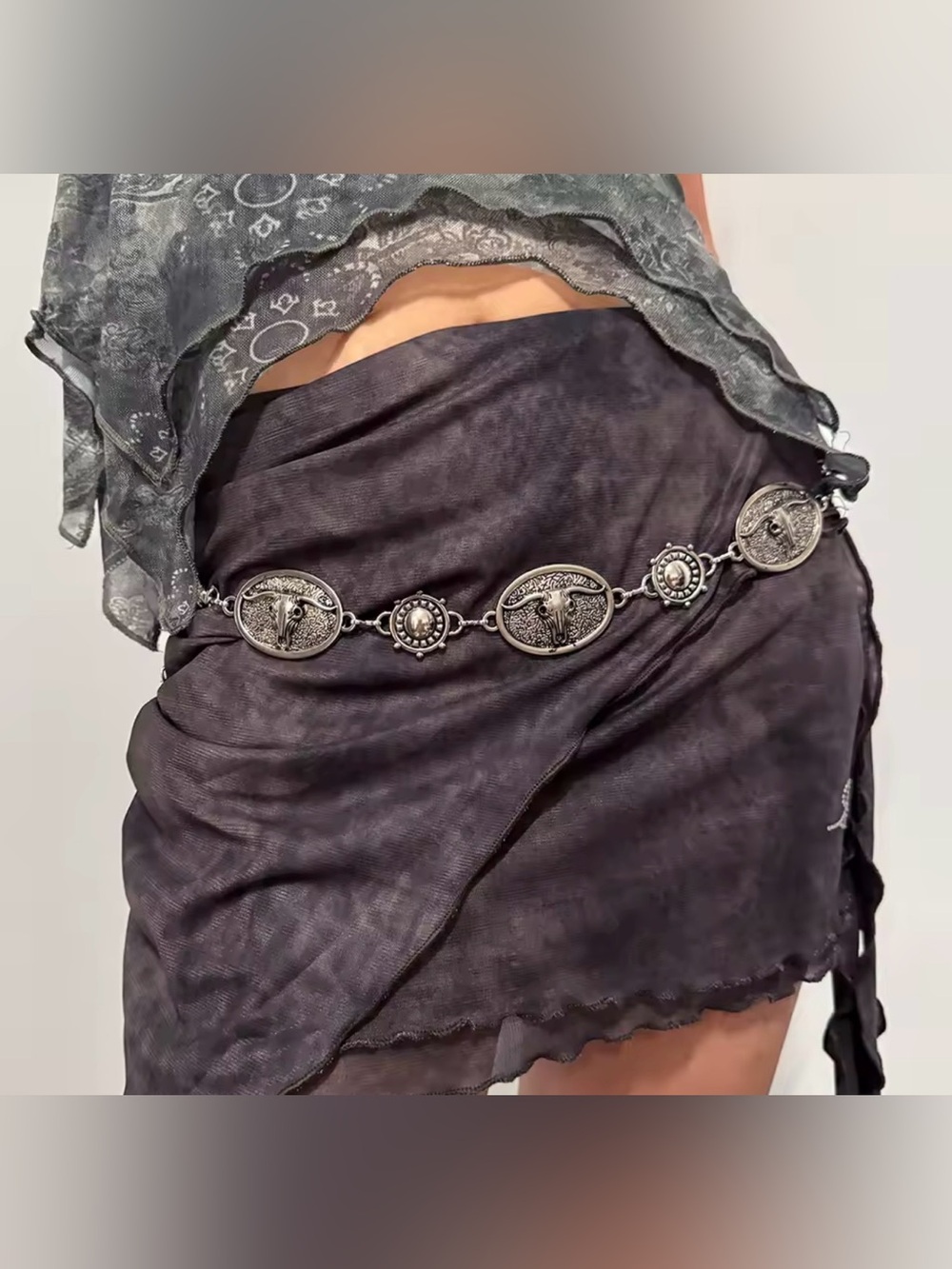 Western Silver-Tone Tooled Concho Belt Metal